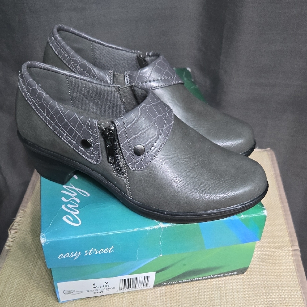Gray Leather Ankle Booties
